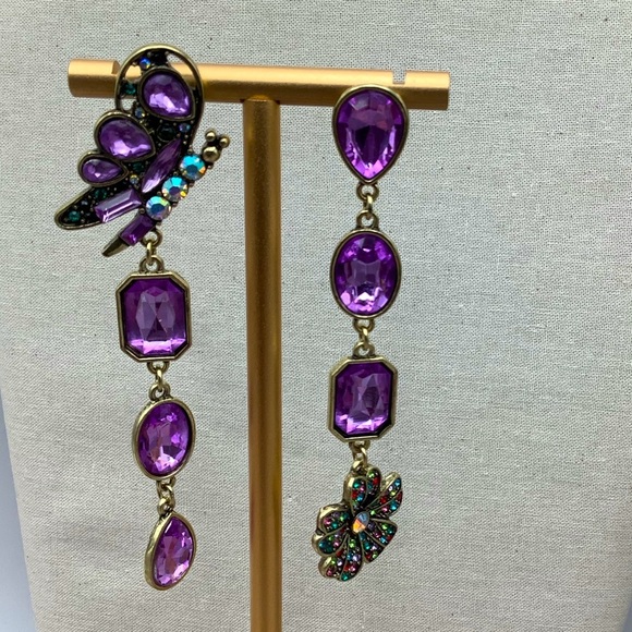Asymmetrical long Purple pierced earrings - Picture 1 of 2